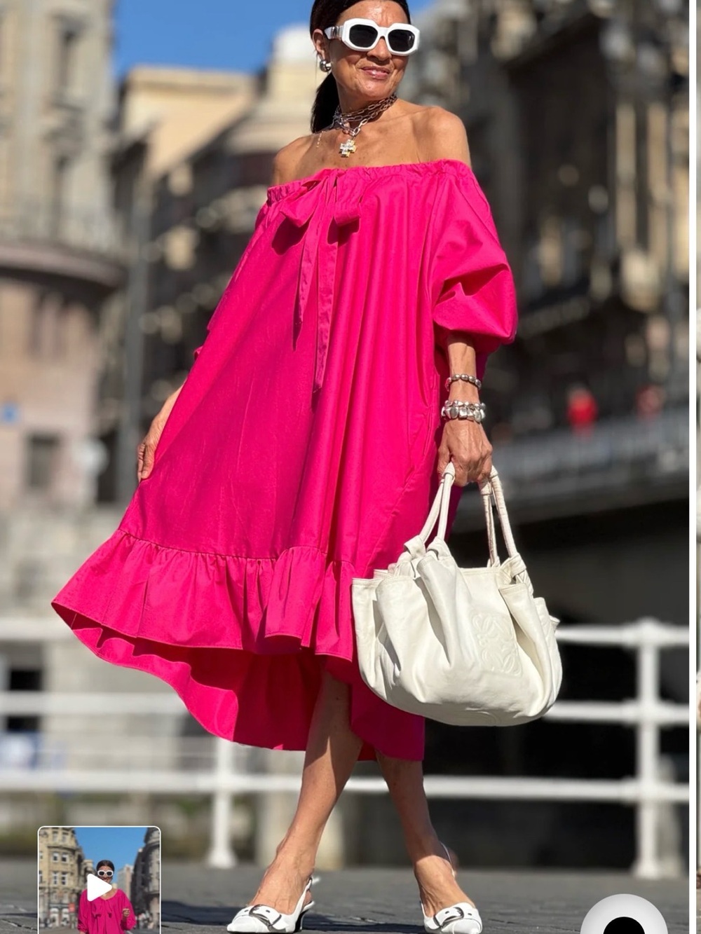 Women’s Off-Shoulder Fuchsia Ruffle Dress